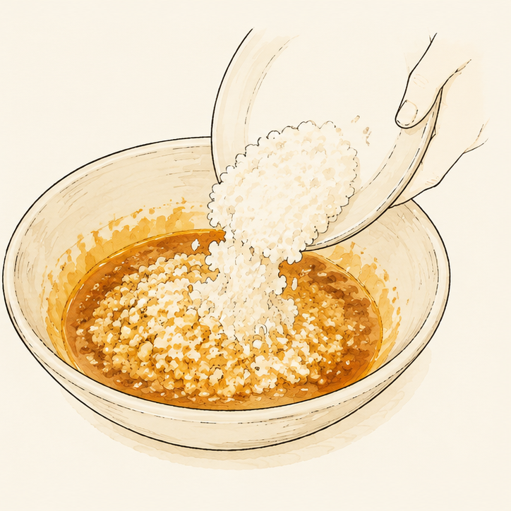 残ったスープカレーにごはんを流し込んでおじや風にしているイラスト